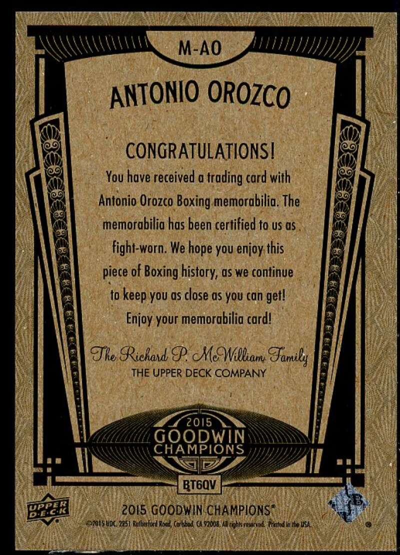 Antonio Orozco Shorts C Card 2015 Upper Deck Goodwin Champions Memorabilia #MAO  Image 2