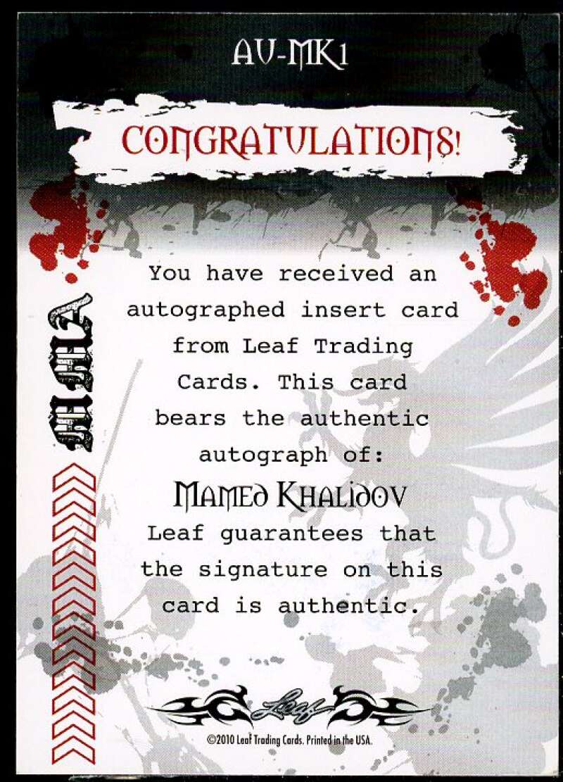 Mamed Khalidov Card 2010 Leaf MMA Autographs Red #AUMK1  Image 2