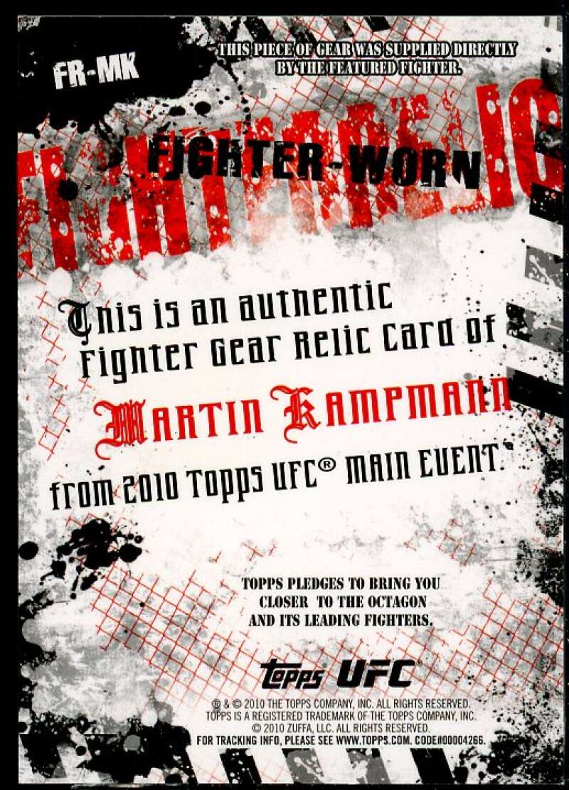 Martin Kampmann Card 2010 Topps UFC Main Event Fighter Relics #FRMK  Image 2