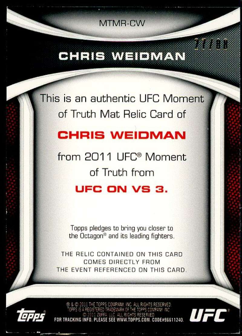 Chris Weidman 2011 Topps UFC Moment of Truth Fight Mat Relics Black #MTMRCW  Image 2