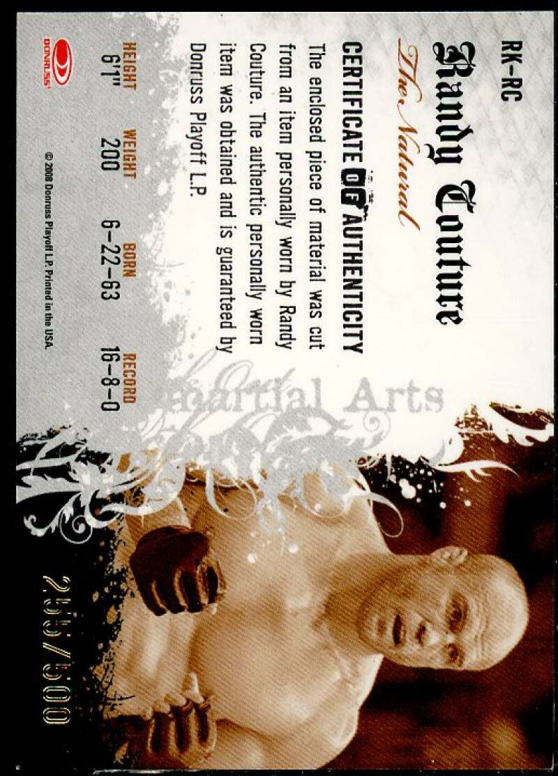 Randy Couture Card 2008 Americana II Ring Kings Material #RC  Image 2