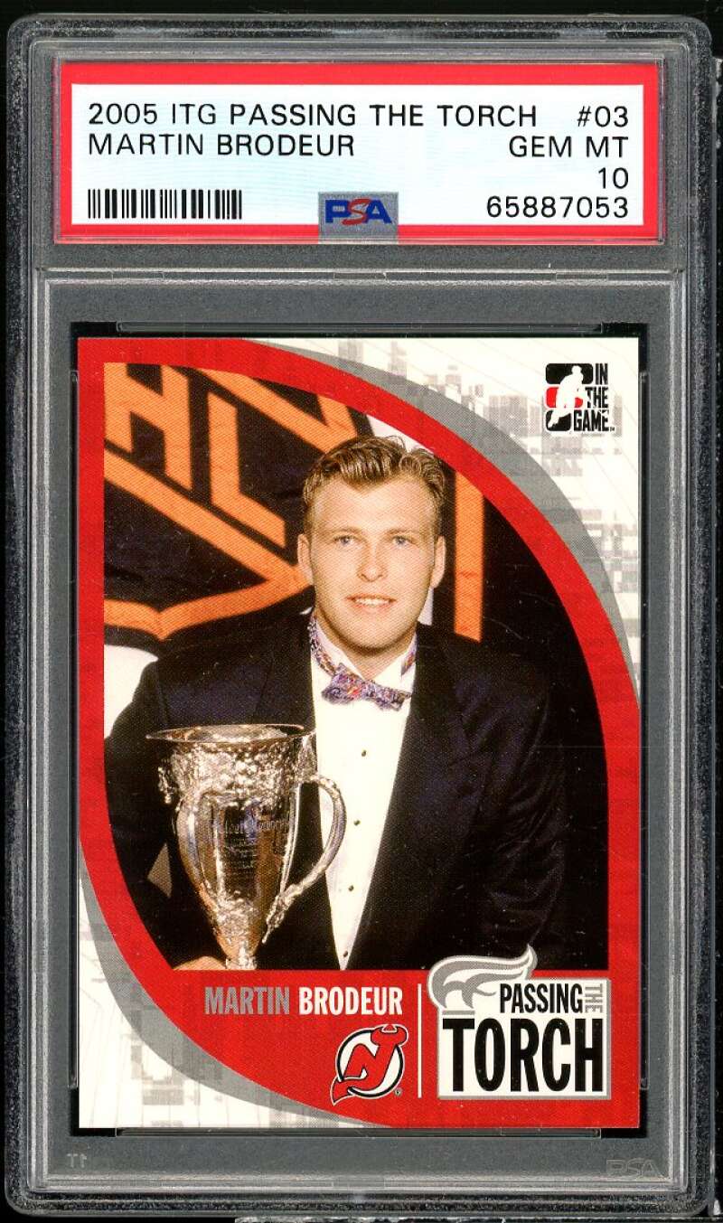 Martin Brodeur Card 2005-06 ITG Passing The Torch #3 PSA 10 Image 1