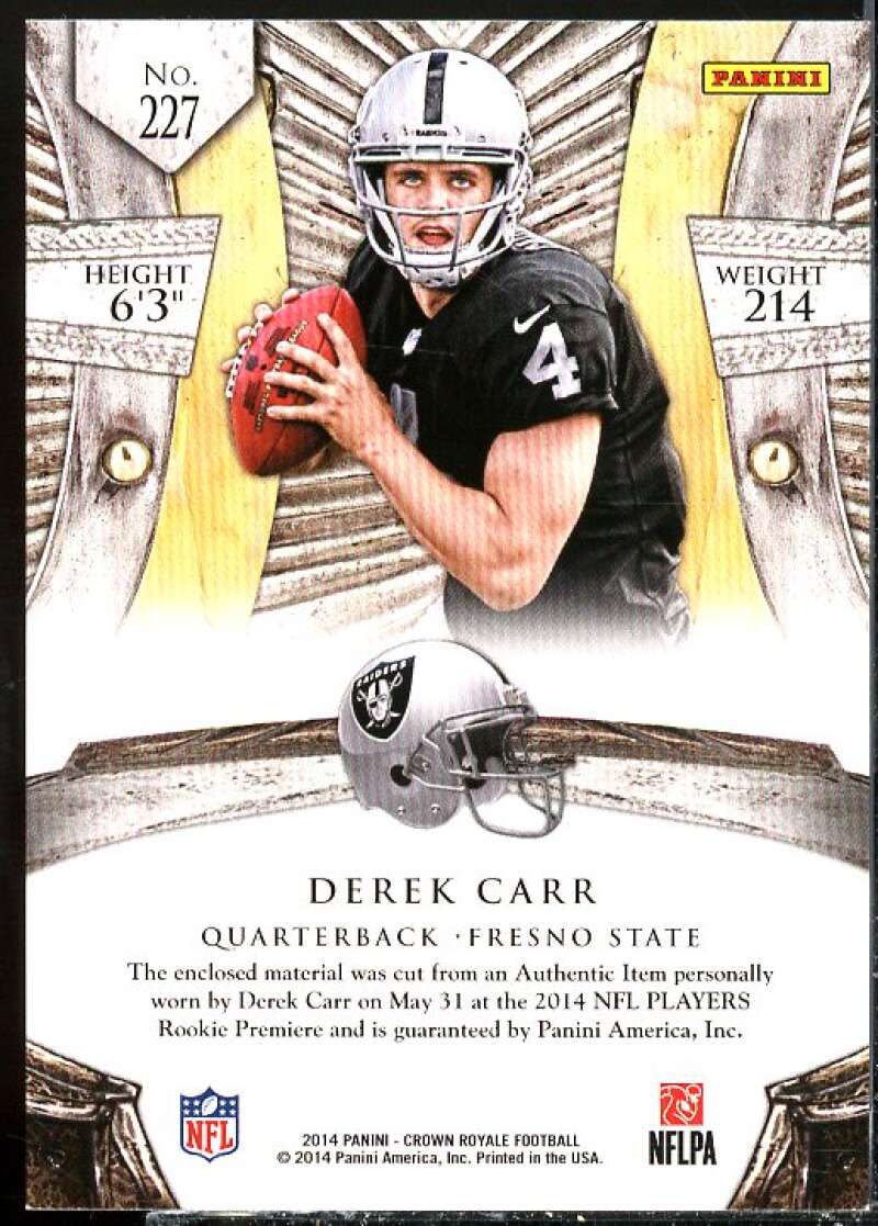 Derek Carr Rookie Card 2014 Crown Royale Rookie Silhouettes #227  Image 2