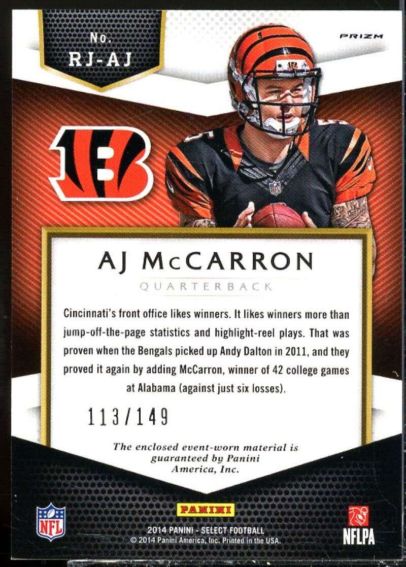 A.J. McCarron Rookie Card 2014 Select Rookie Jerseys Prizm Red #RJAJ  Image 2