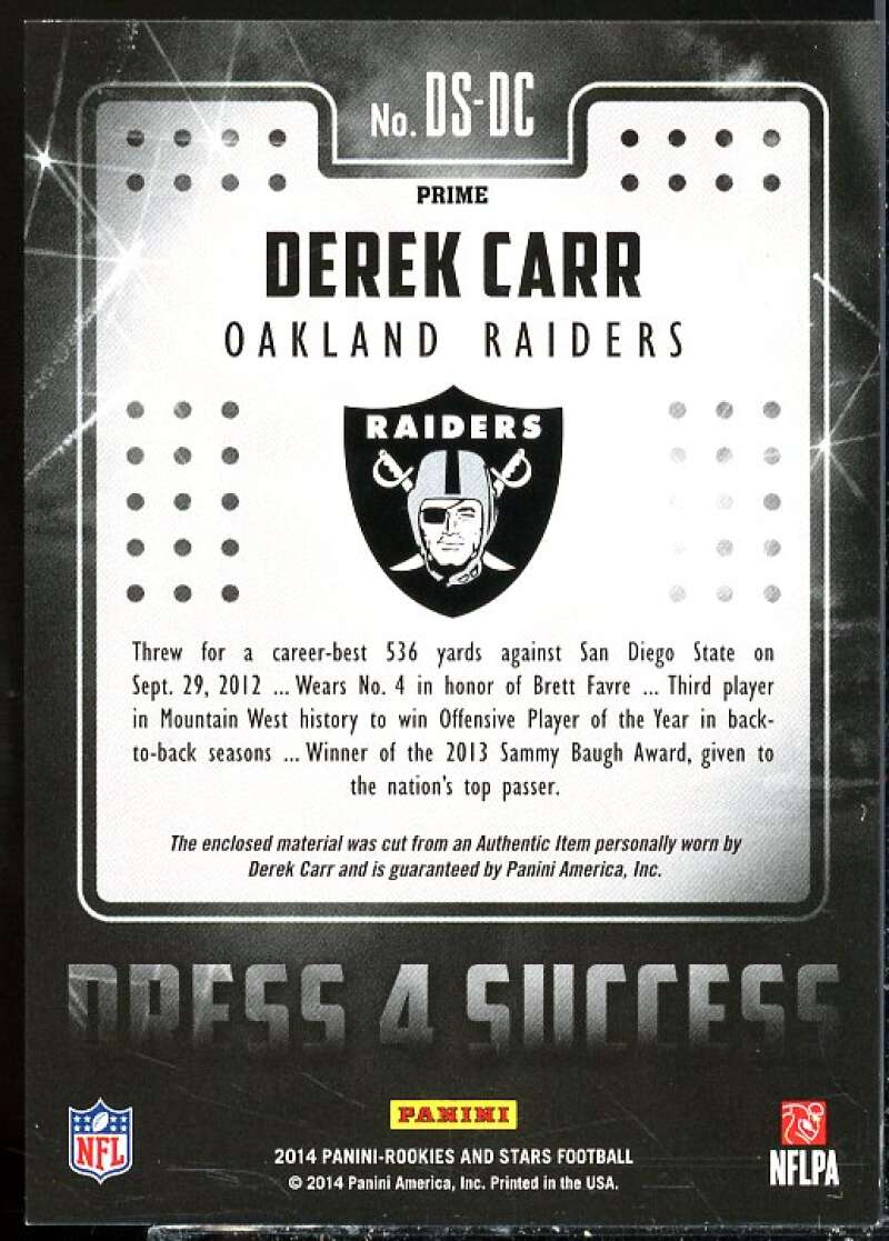 Derek Carr Rookie 2014 Rookies Stars Longevity Dress 4 Success Materials #DSDC  Image 2