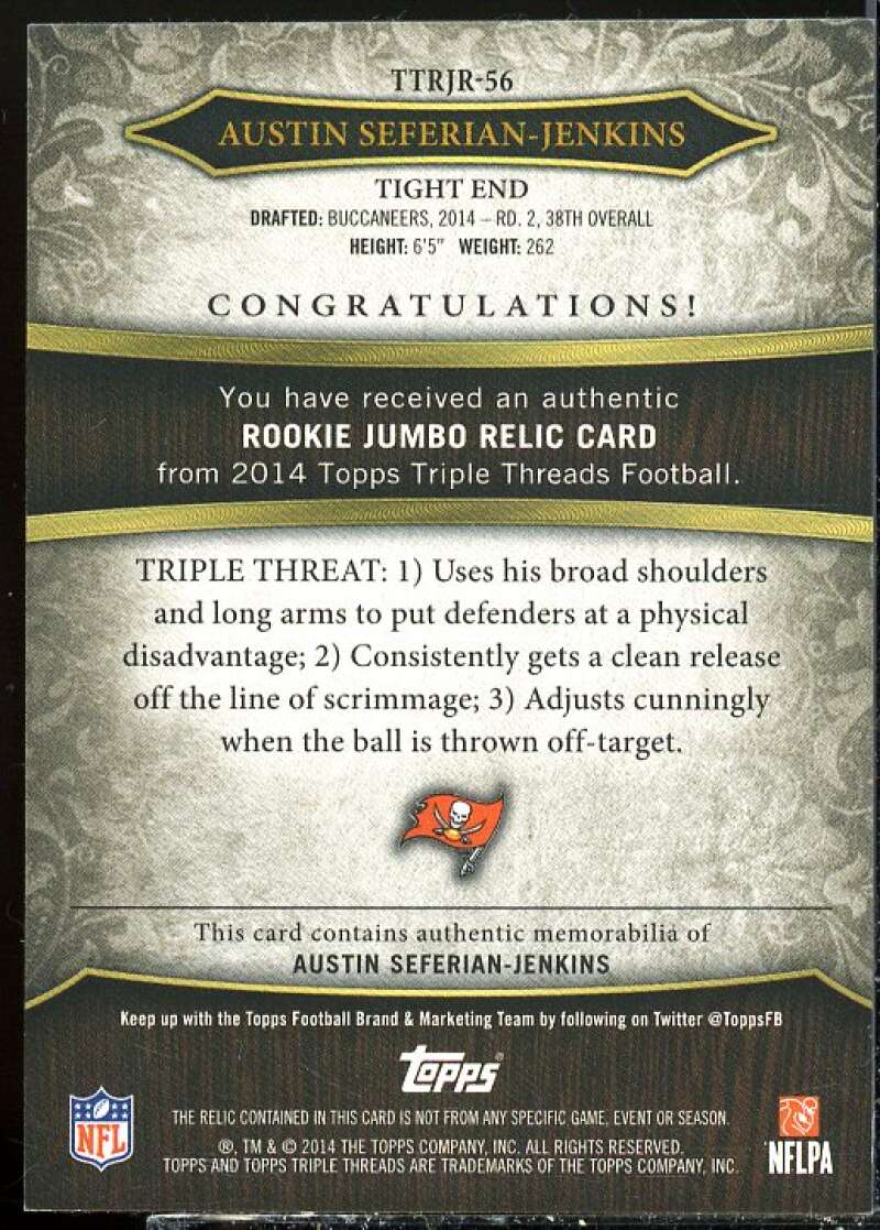 Austin Seferian-Jenkins 2014 Triple Threads Rookie Jumbo Relics Emerald #TTRJR56  Image 2