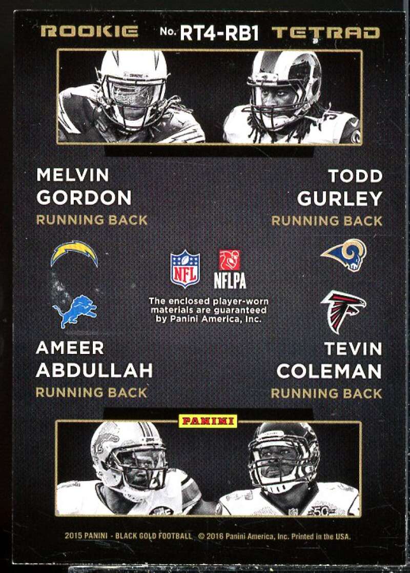 Gordon/Abdullah/Coleman/Todd Gurley 2015 Black Gold Rookie Tetrad JSYs #RT4RB1  Image 2