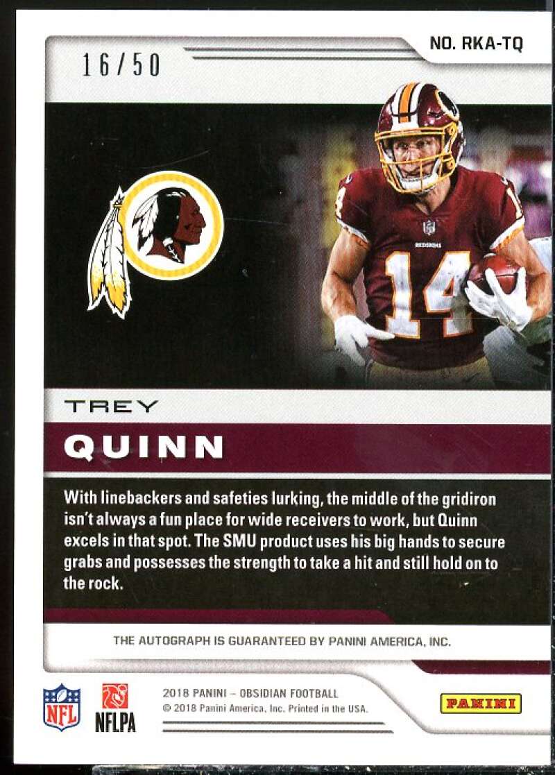 Trey Quinn Card 2018 Panini Obsidian Rookie Autographs Electric Etch Orange #93  Image 2