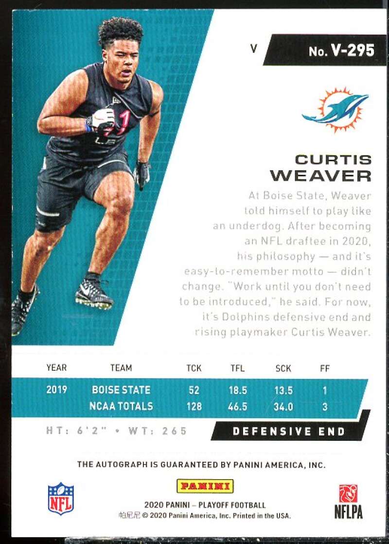 Curtis Weaver Rookie Card 2020 Playoff Rookie Autographs #295  Image 2