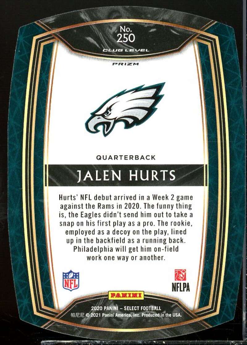 Jalen Hurts Rookie Card 2020 Select Prizm Purple Die Cut #250  Image 2