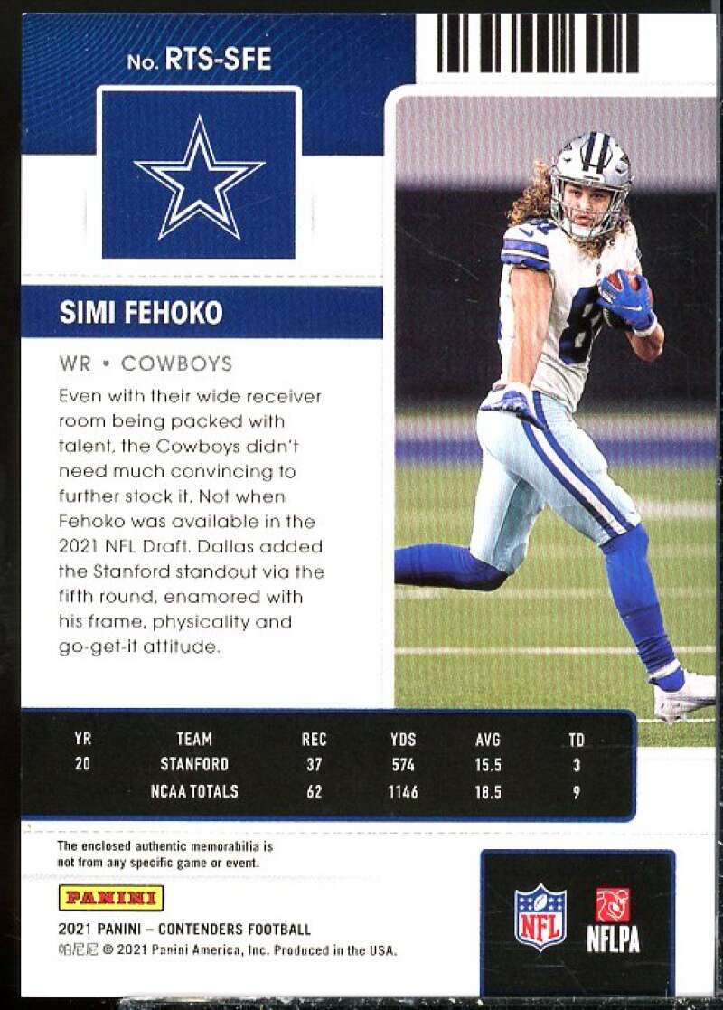 Simi Fehoko Rookie Card 2021 Panini Contenders Rookie Ticket Swatches #41  Image 2