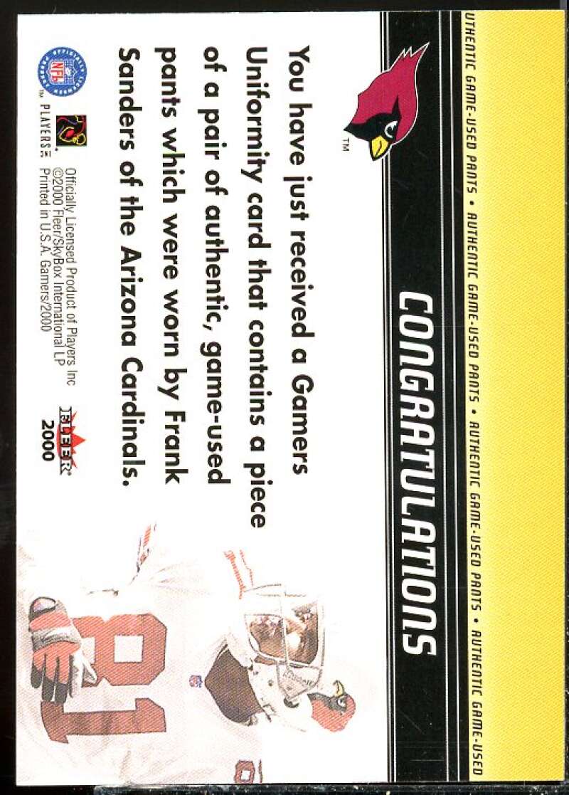 Frank Sanders Pants Card 2000 Fleer Gamers Uniformity #30  Image 2
