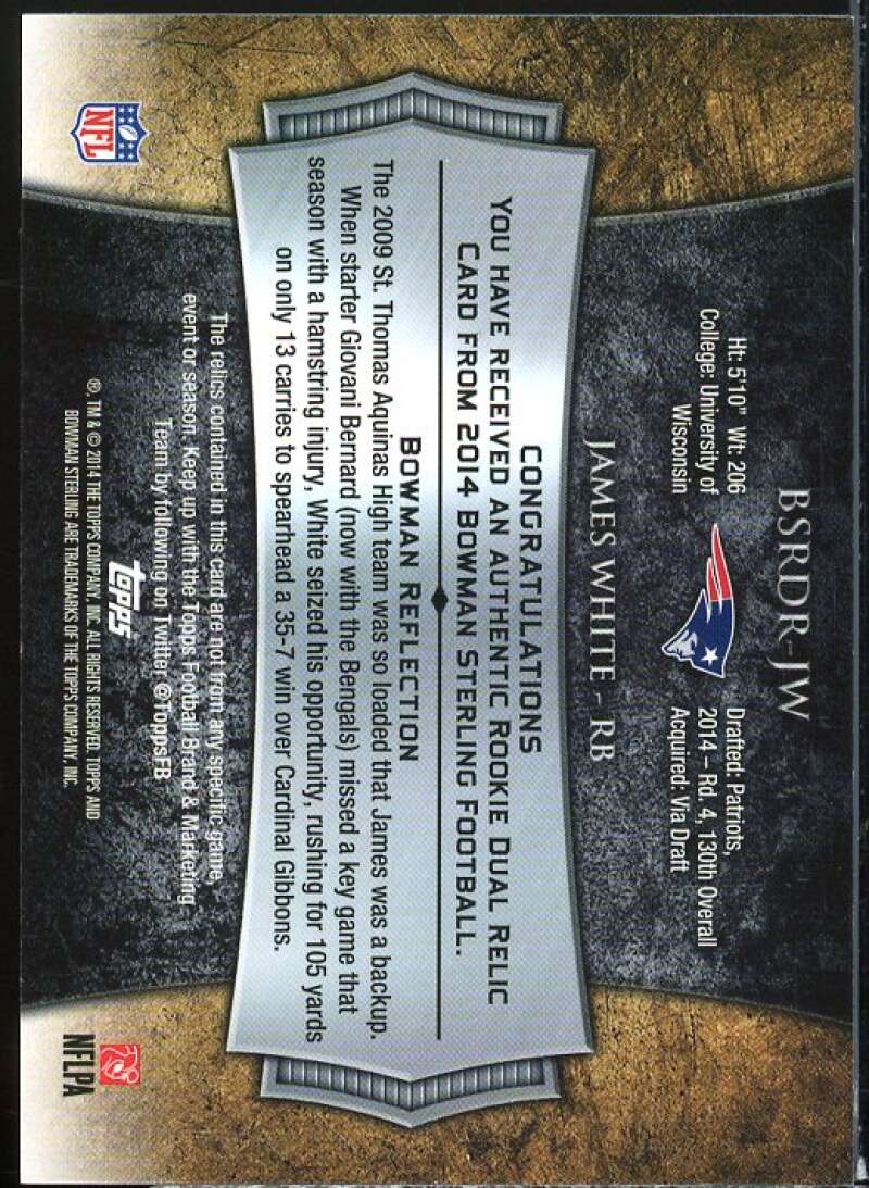 James White Rookie Card 2014 Bowman Sterling Relics #BSRDRJW  Image 2