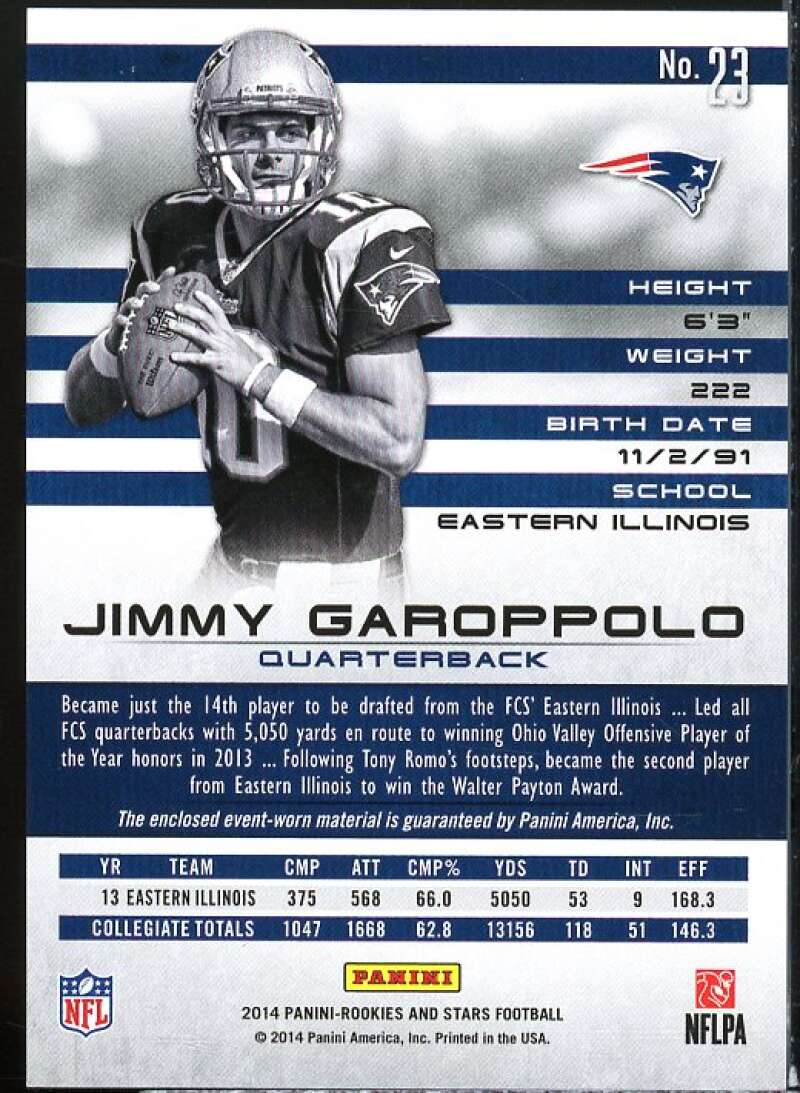 Jimmy Garoppolo  Card 2014 Rookies Stars Rookie Materials Longevity #RMJG #23 Image 2