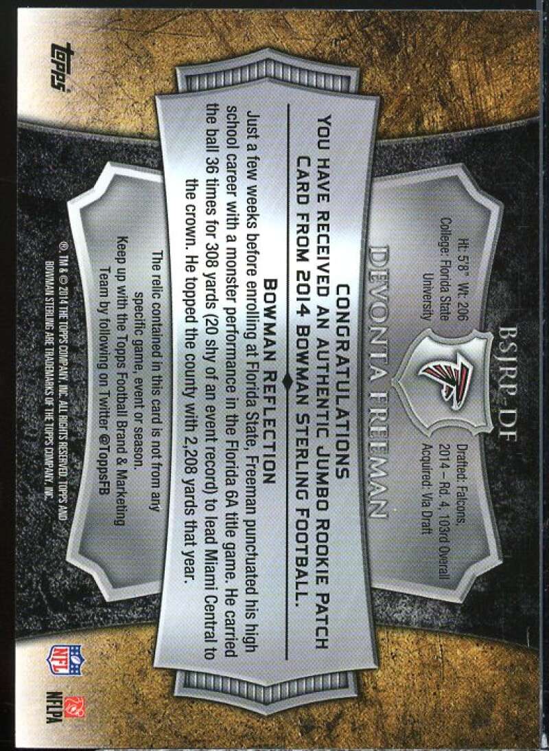 Devonta Freeman 2014 Bowman Sterling Rookie JSY Blue Wave Refractors #BSJRPDF  Image 2