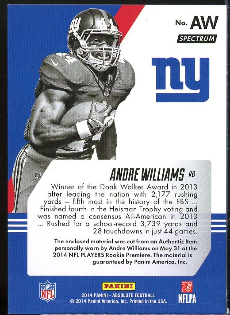 Andre Williams 2014 Absolute Tools of the Trade Complete Rookies Spectrum #CRAW  Image 2