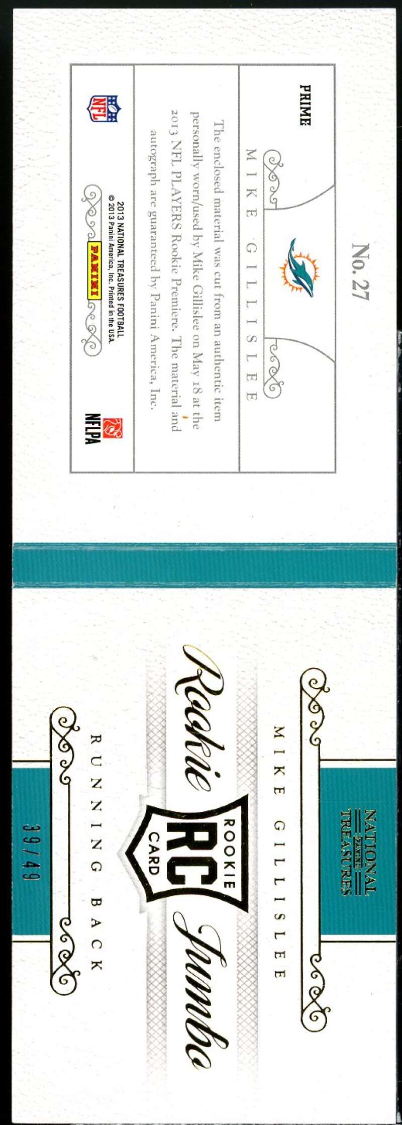 Mike Gillislee 2013 National Treasures Rookie Jumbo Prime Booklet Signatures #27  Image 2