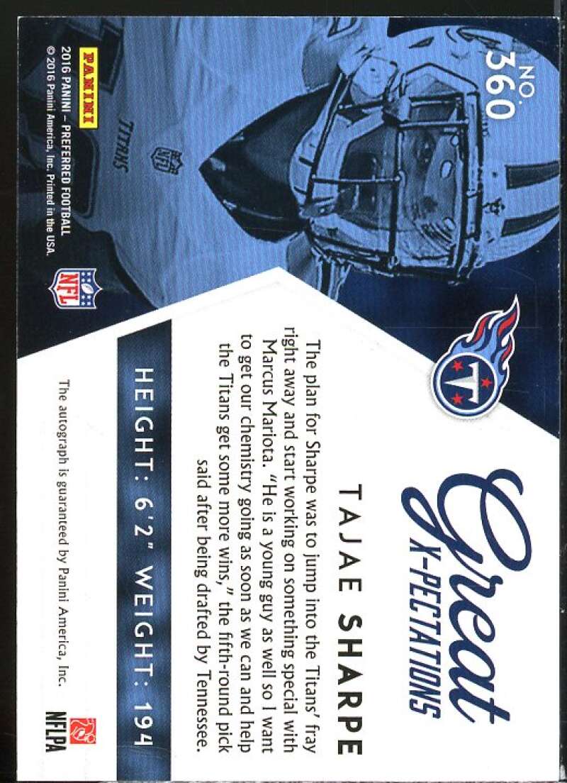 Tajae Sharpe GX AU Rookie Card 2016 Panini Preferred #360  Image 2