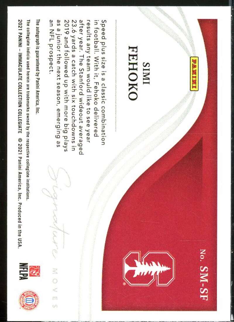 Simi Fehoko 2021 Immaculate Collection Collegiate Sig Move Platinum (1 of 1) #34  Image 2