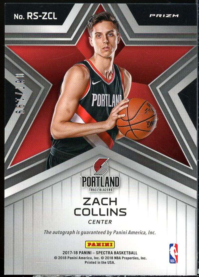 Zach Collins Rookie Card 2017-18 Panini Spectra Rising Stars Signatures #12  Image 2