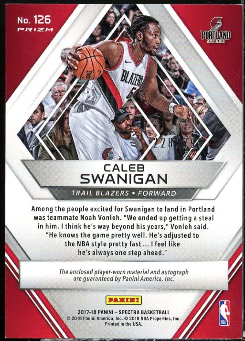 Caleb Swanigan JSY AU/299 Rookie Card 2017-18 Panini Spectra #126  Image 2