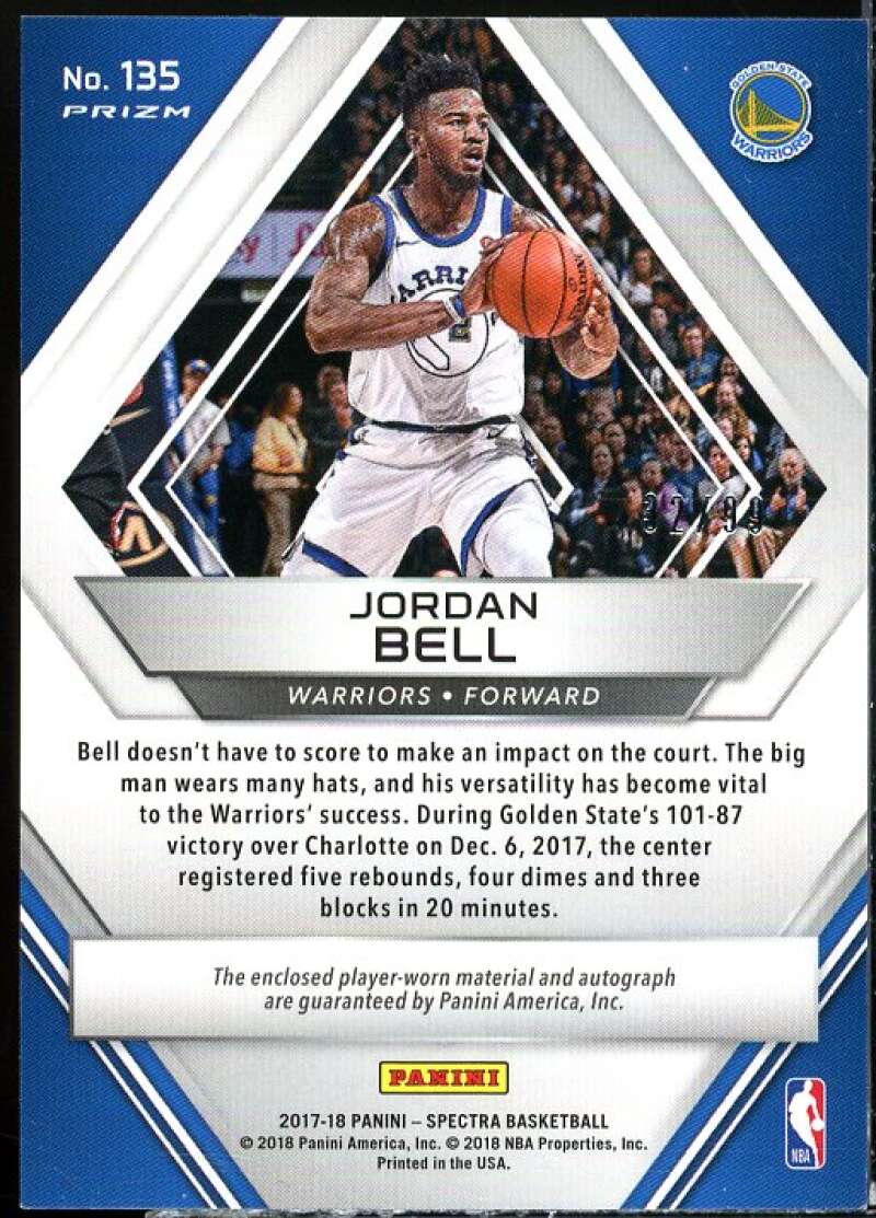 Jordan Bell JSY AU Rookie Card 2017-18 Panini Spectra Neon Blue #135  Image 2