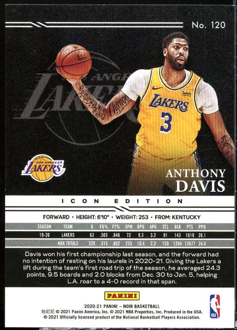 Anthony Davis Card 2020-21 Panini Noir #120  Image 2