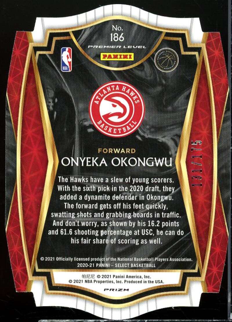 Onyeka Okongwu Rookie Card 2020-21 Select Prizms Maroon Die Cut #186  Image 2