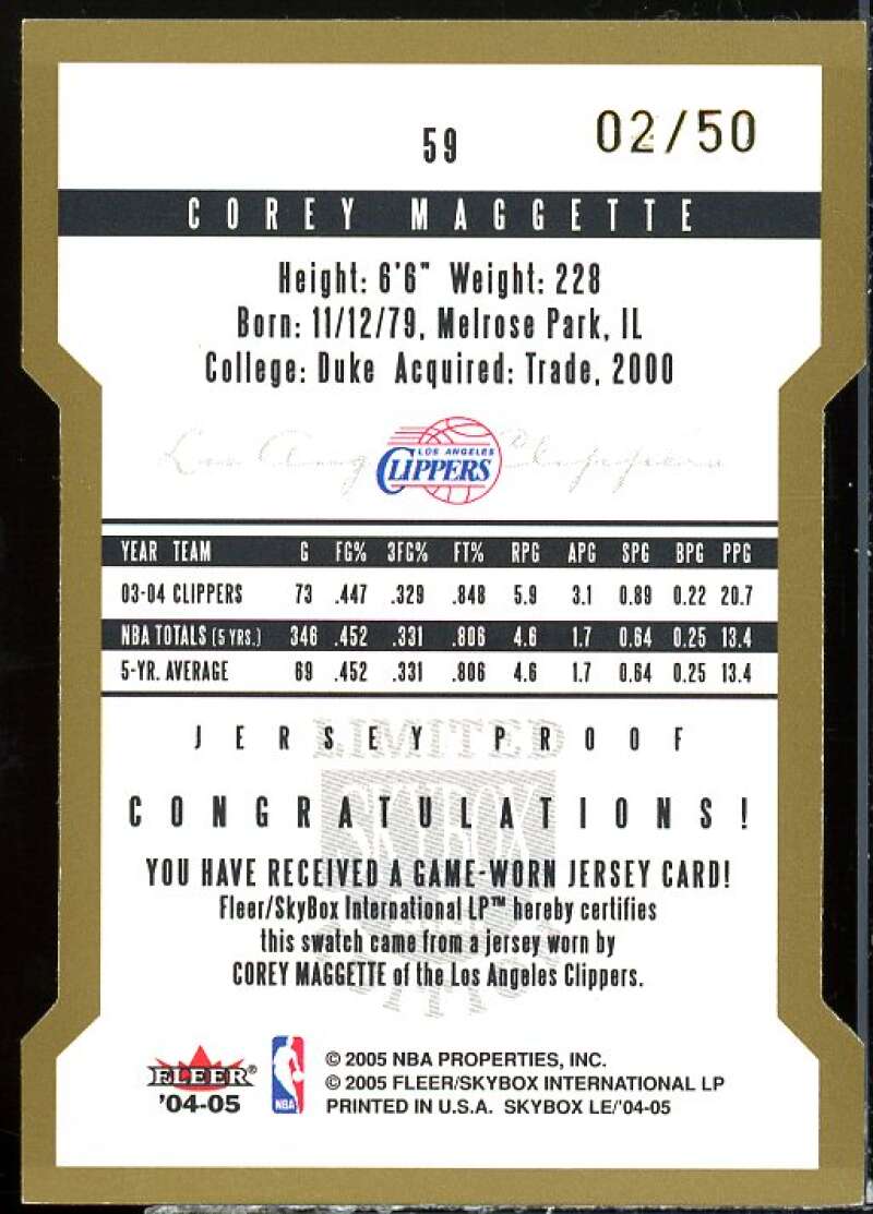 Corey Maggette Card 2004-05 SkyBox LE 50 #59  Image 2