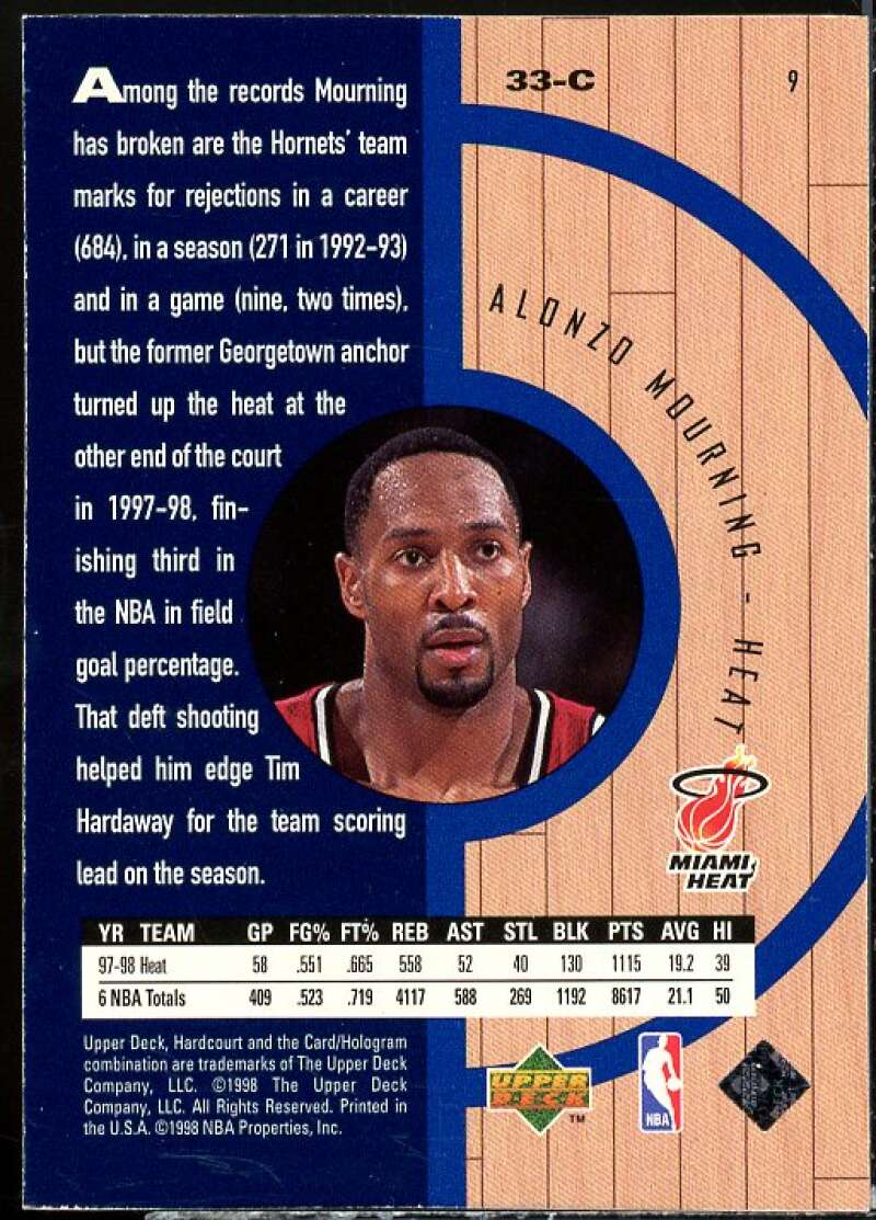 Alonzo Mourning Card 1998 Upper Deck Hardcourt Home Court Advantage #9  Image 2