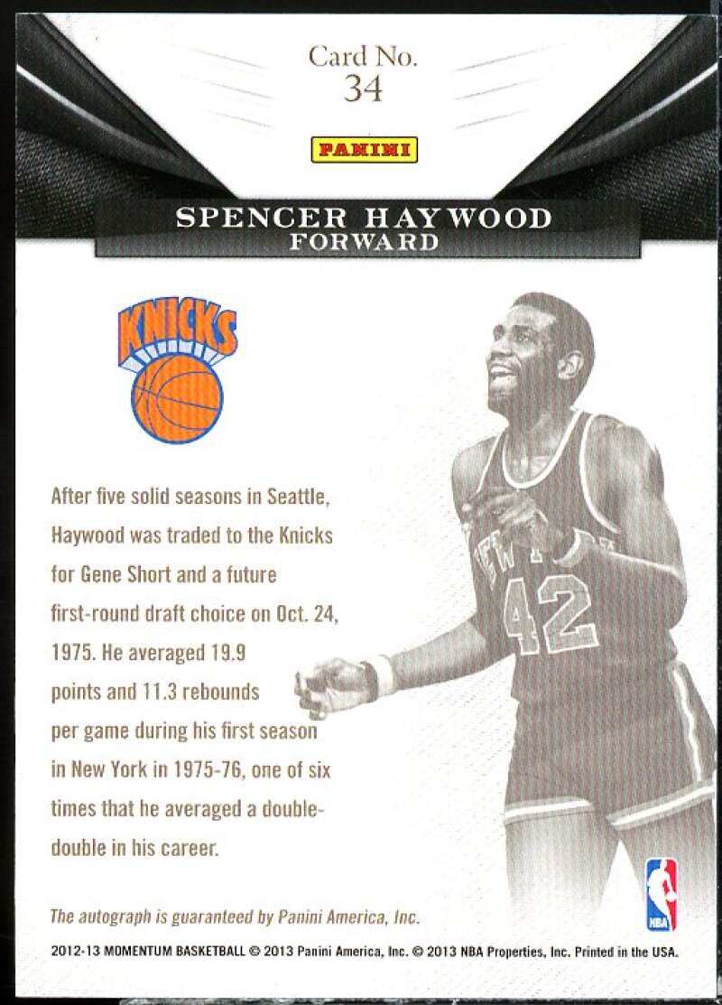 Spencer Haywood Card 2012-13 Momentum Monumental Marks #34  Image 2