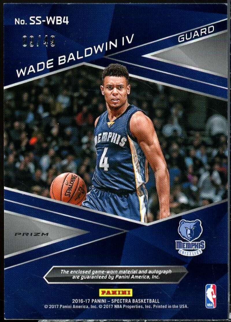 Wade Baldwin IV 2016-17 Panini Spectra Spectacular Swatch Autographs Pink #44  Image 2