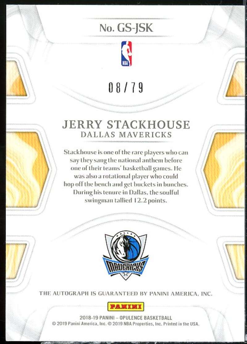 Jerry Stackhouse Card 2018-19 Panini Opulence Gilded Signatures #14  Image 2