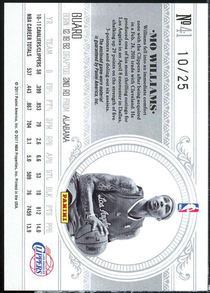 Mo Williams Card 2010-11 Playoff National Treasures Century Materials #41  Image 2