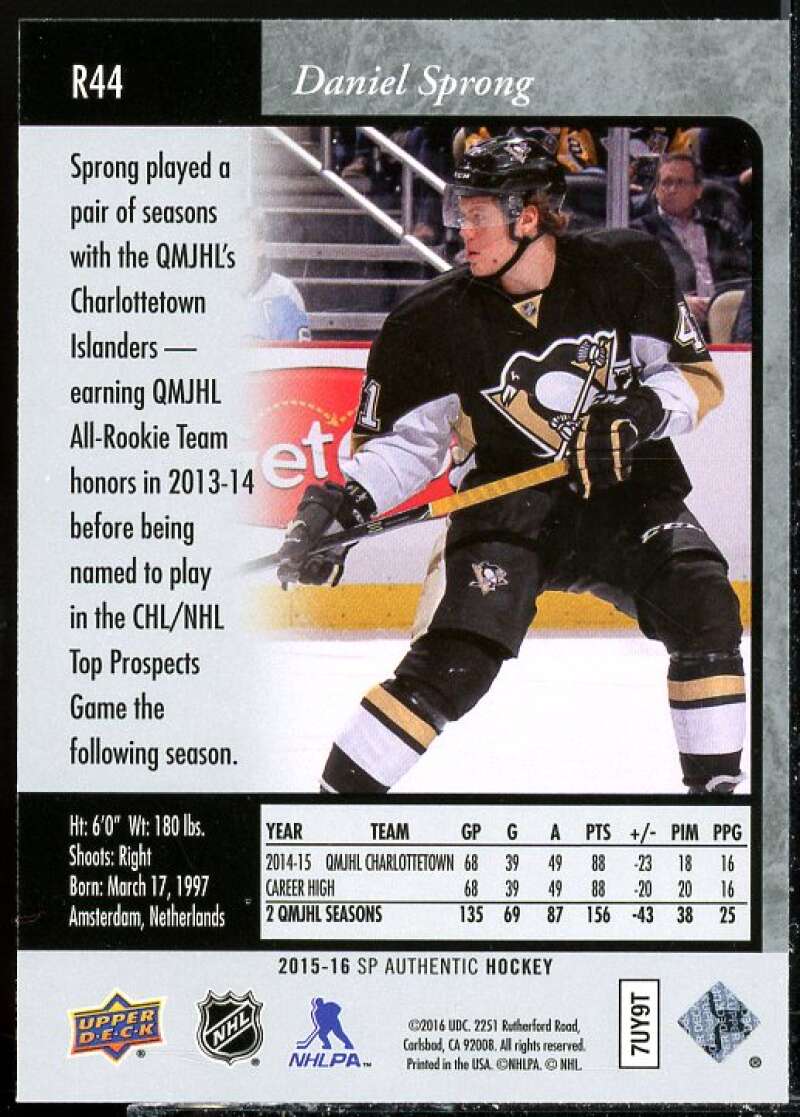 Daniel Sprong Card 2015-16 SP Authentic '95-96 SP Retro #R44  Image 2