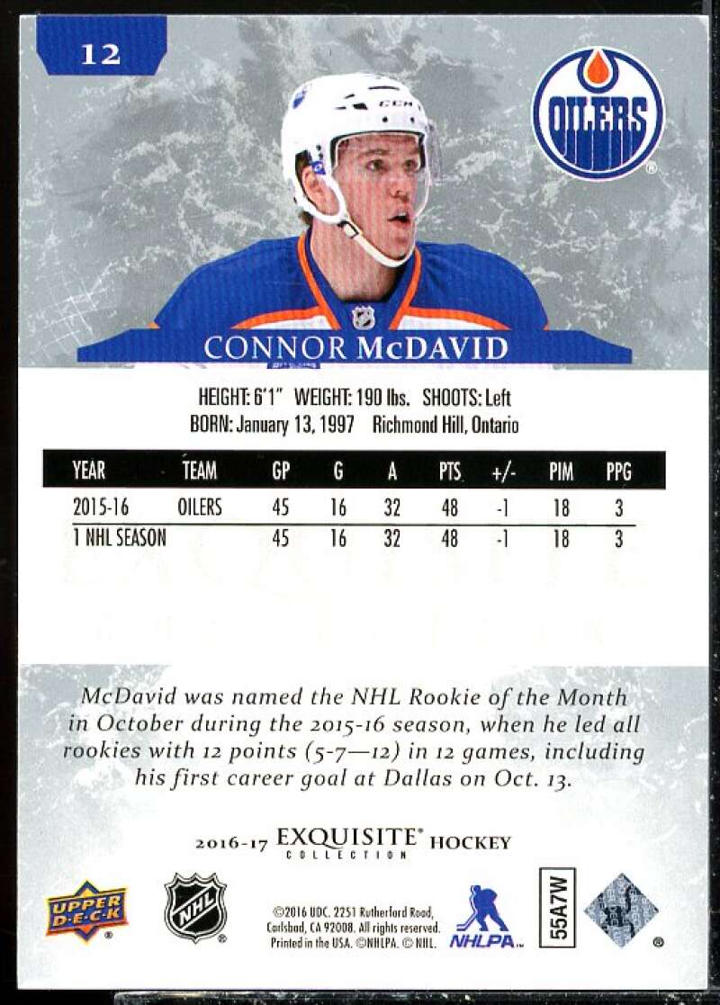Connor McDavid Card 2016-17 Exquisite Collection #12  Image 2