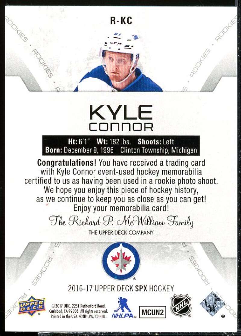 Kyle Connor JSY Rookie Card 2016-17 SPx Rookies Red #RKC  Image 2