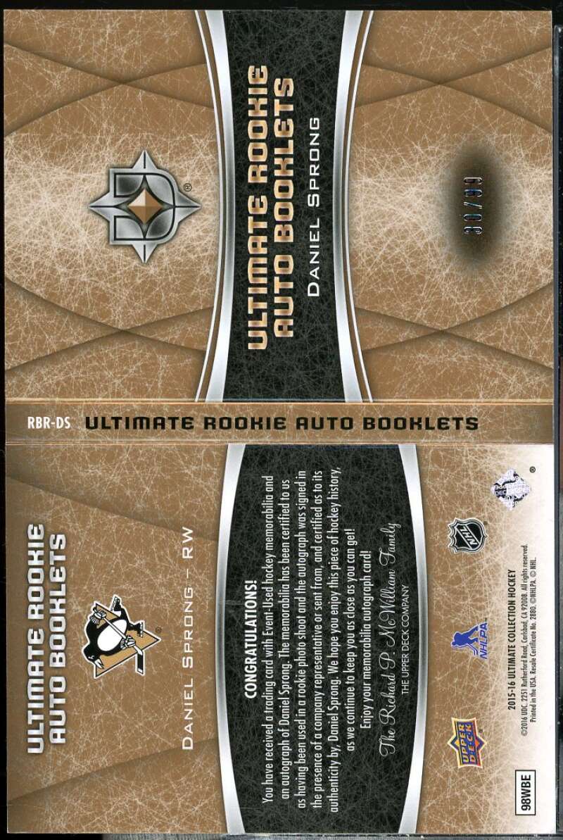 Daniel Sprong 2015 Ultimate Collection Ultimate Rookie AU Relic Booklet #RBRDS  Image 2