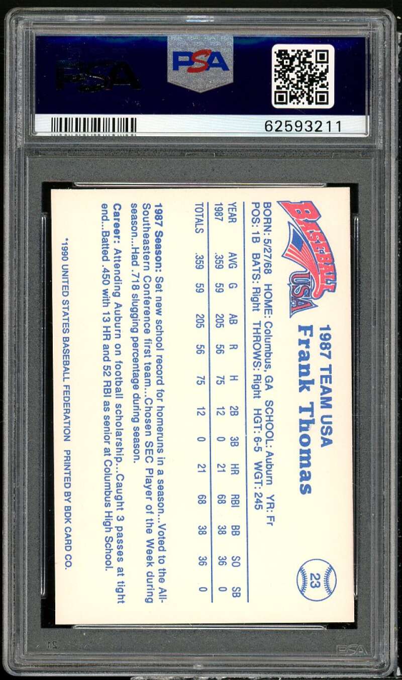 Frank Thomas Rookie Card 1990 BDK Pan-Am Team USA Red #23 PSA 10 Image 2