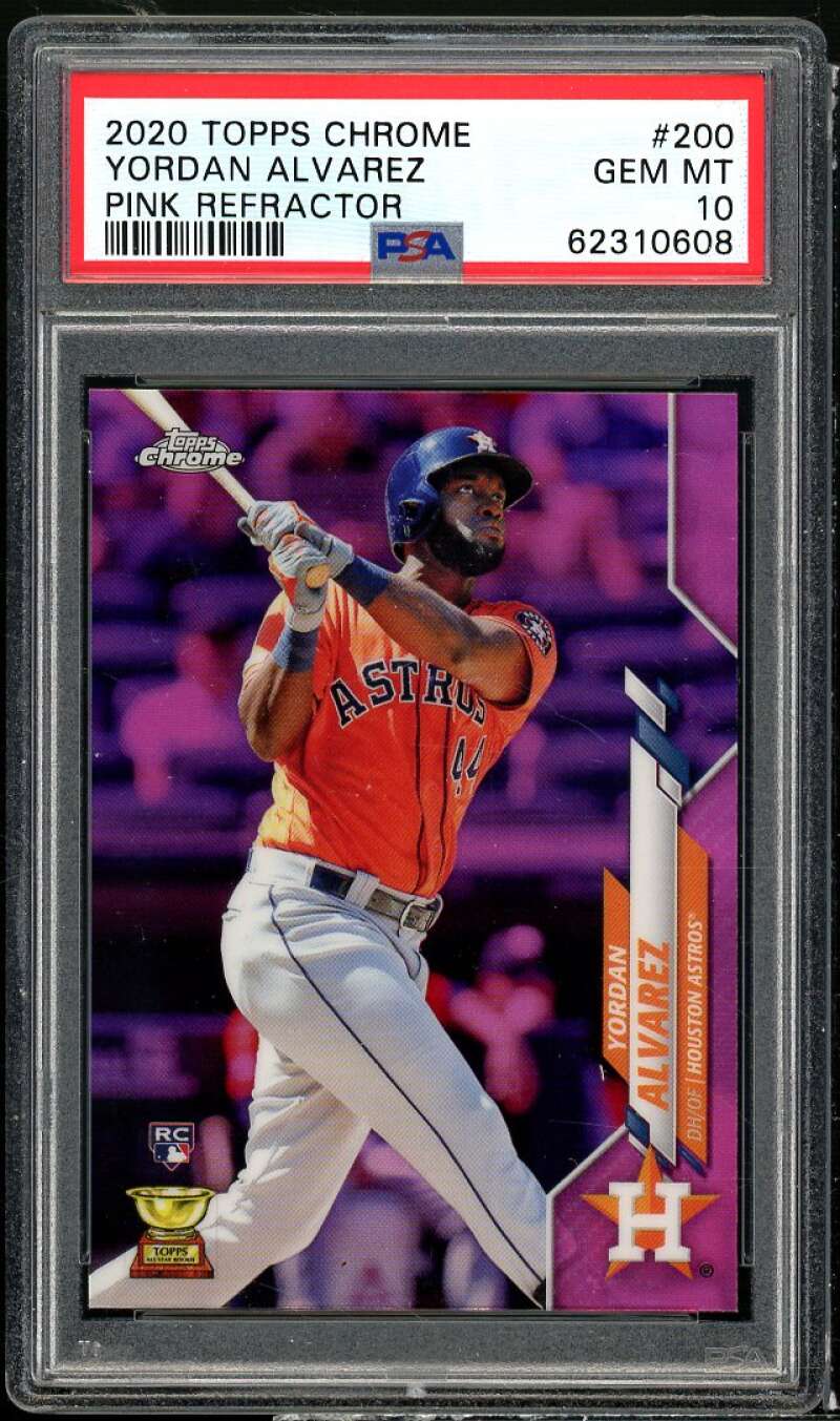 Yordan Alvarez Rookie Card 2020 Topps Chrome Pink Refractor #200 PSA 10 Image 1