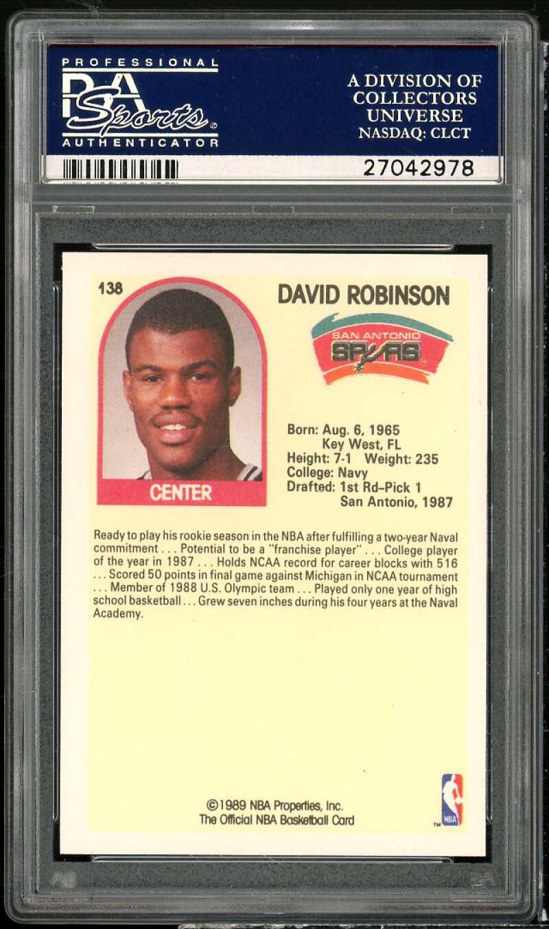 David Robinson Rookie Card 1989-90 Hoops #138 PSA 9 Image 2