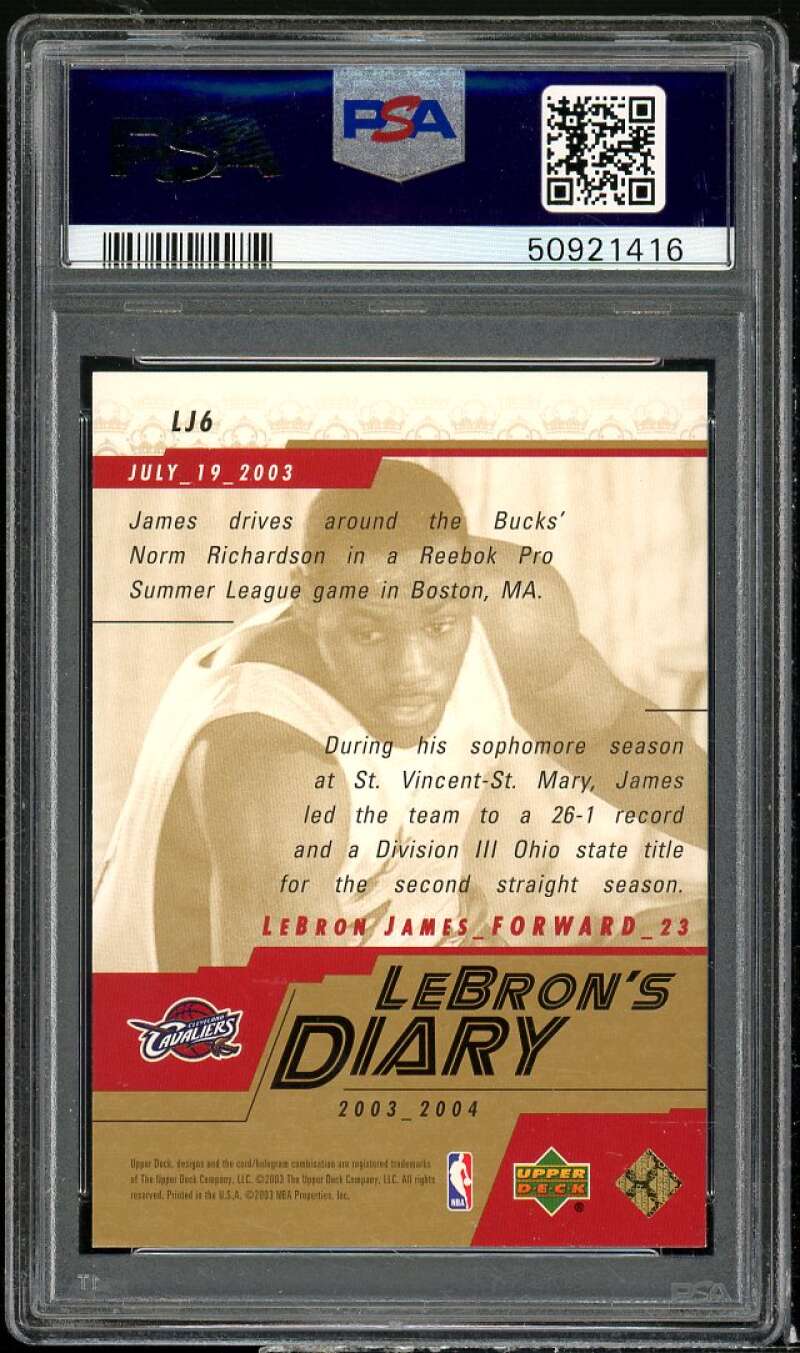 LeBron James Rookie Card 2003-04 Upper Deck LeBron's Diary #LJ6 PSA 9 Image 2