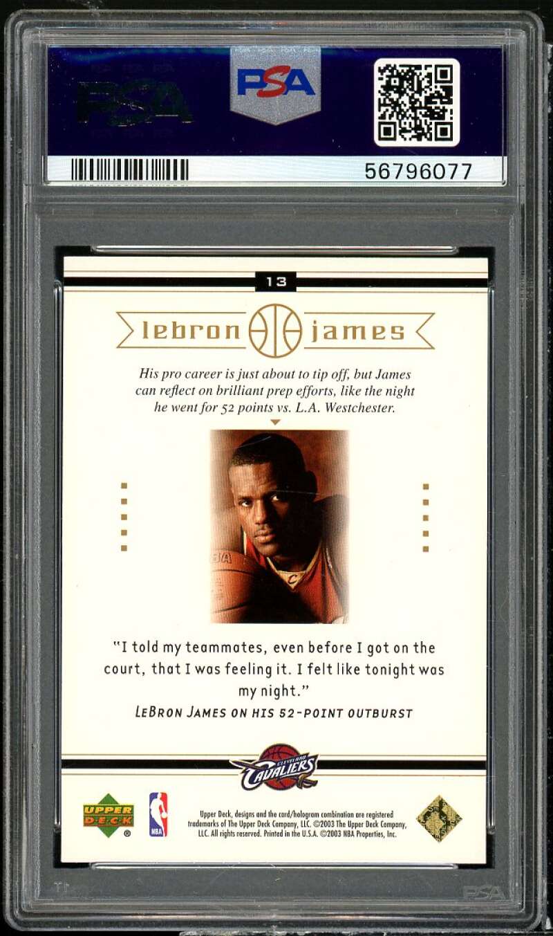 LeBron James Rookie Card 2003 Upper Deck LeBron James Box Set #13 PSA 9 Image 2