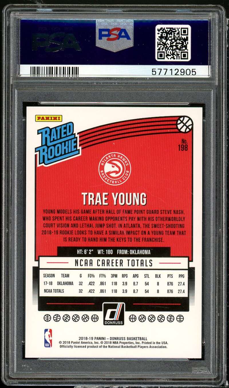 Trae Young Rookie Card 2018-19 Donruss #198 PSA 9 Image 2