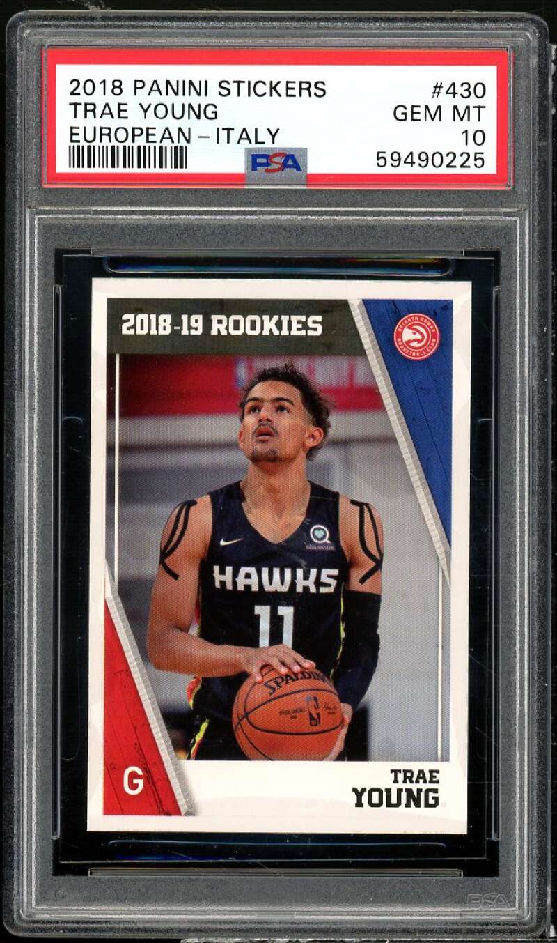 Trae Young Rookie Card 2018 Panini Stickers European Italy #430 PSA 10 Image 1