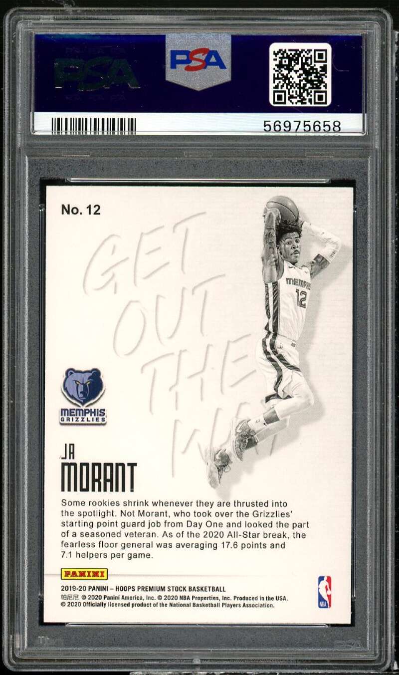 Ja Morant Rookie Card 2019-20 Hoops Premium Stock Get Out Of The Way #12 PSA 9 Image 2