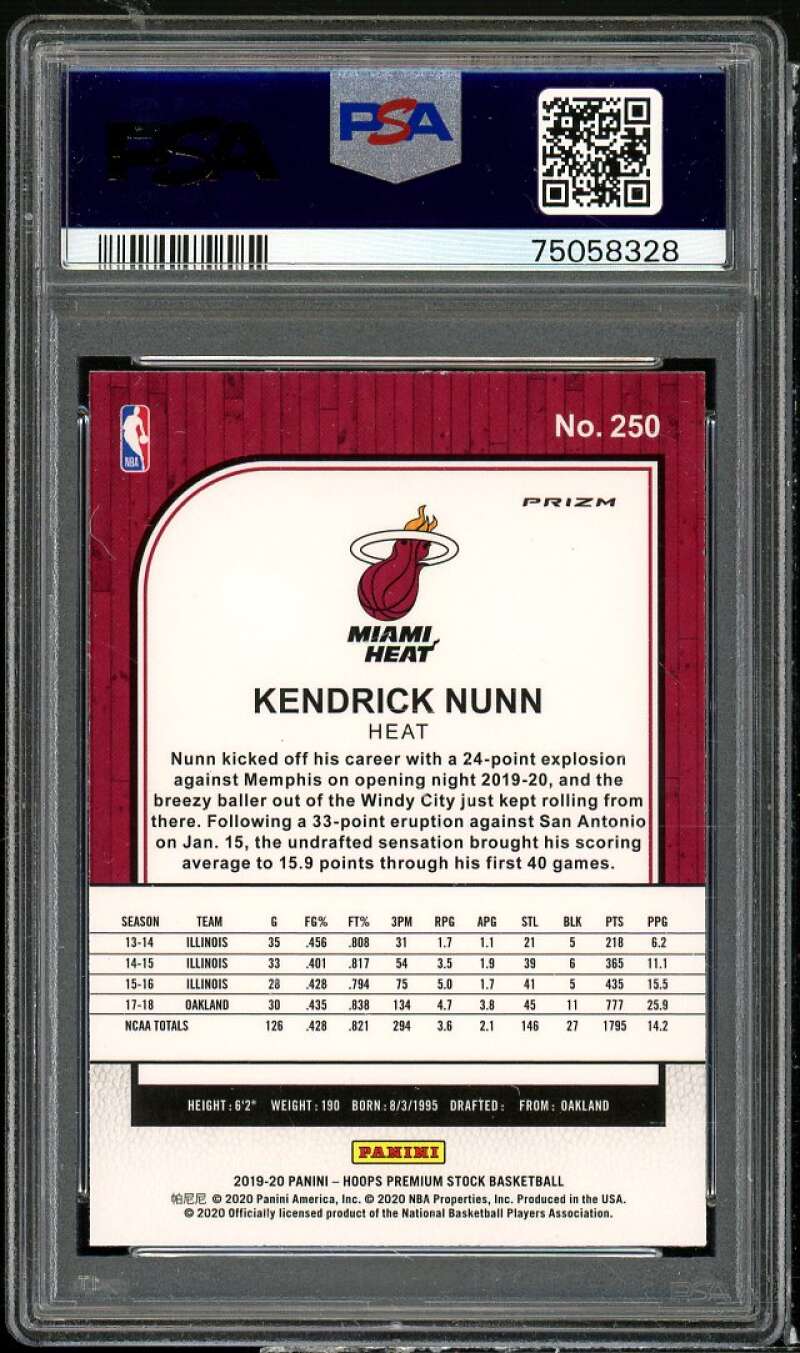 Kendrick Nunn Rookie Card 2019-20 Hoops Premium Stock SP-Flash #250 PSA 10 Image 2