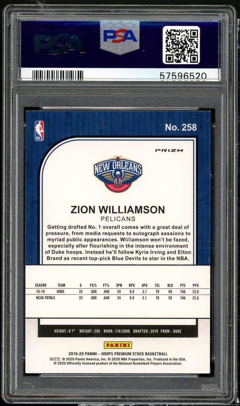 Zion Williamson Rookie Card 2019-20 Hoops Premium Stock Pulsar #258 PSA 9 Image 2