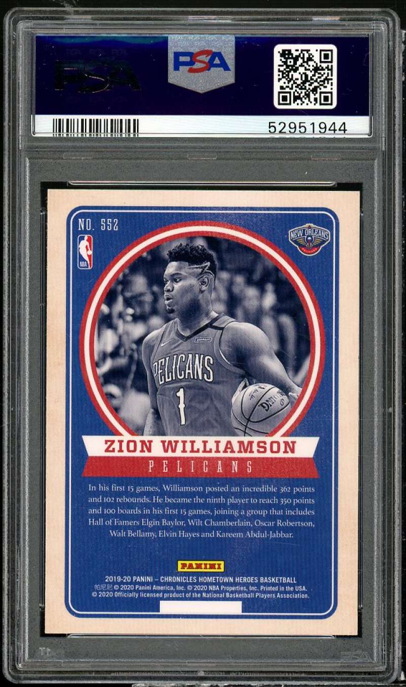 Zion Williamson Rookie Card 2019-20 Panini Chronicles #552 PSA 9 Image 2