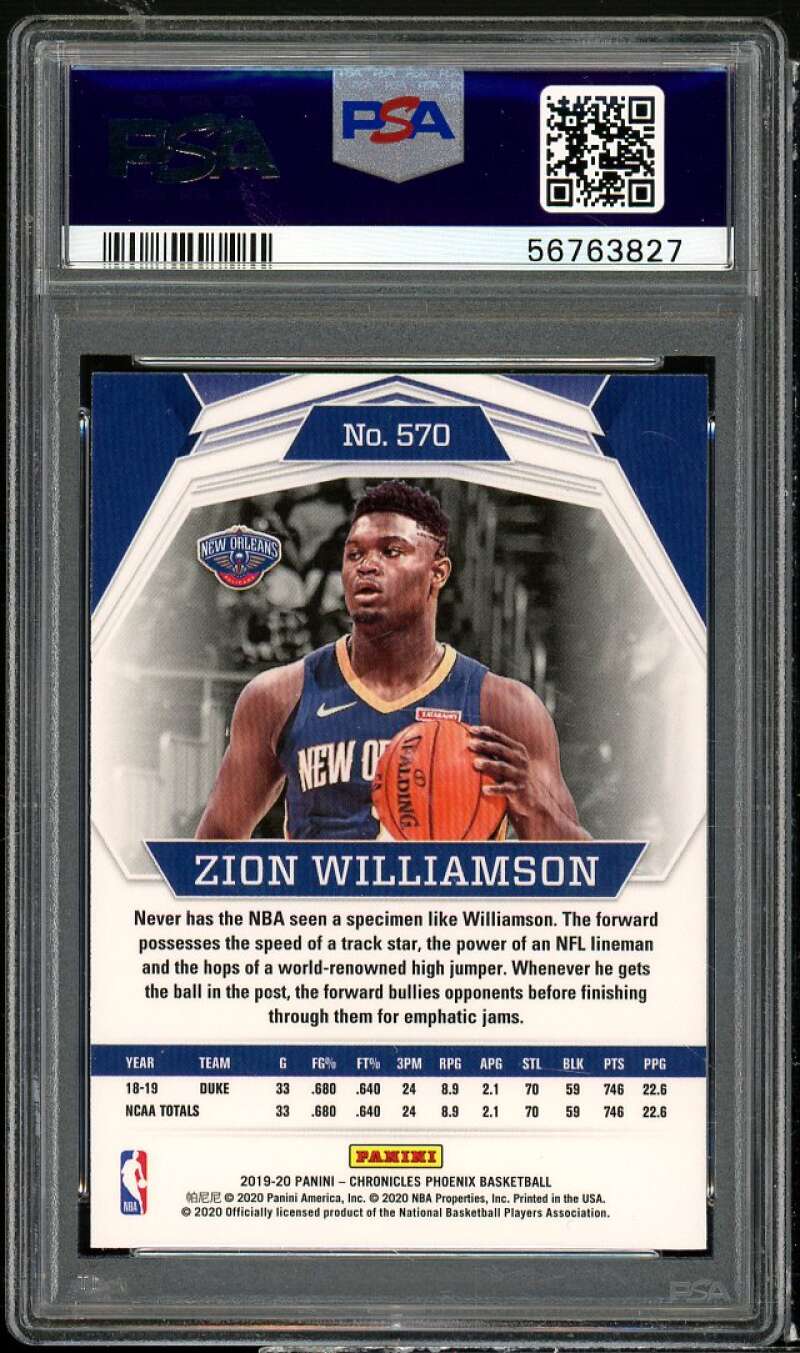 Zion Williamson Rookie Card 2019-20 Panini Chronicles #570 PSA 10 Image 2